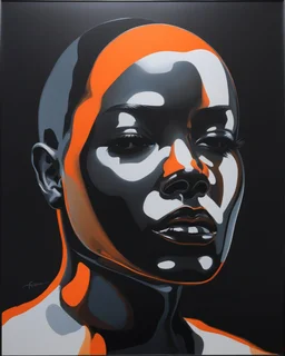 acrylic oil painting of a null liminal juxtaposition by arafed exaggeration, oversized parts, exaggerated head, excellent verticals, amazing reflections, obsidian black glass win vivid orange tint strokes
