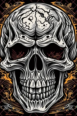 heavy metal concert poster styled human skull illustration