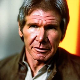 Hyperrealistic, 8k centered photographic portrait of [[Harrison Ford as Han Solo in Star Wars]], leica, 35 mm, technicolor, vivid colors, bokeh, telephoto, 24 mm, close up portrait photo by Annie Leibovitz, film, studio lighting, detailed skin, ultra realistic, bokeh, sharp features