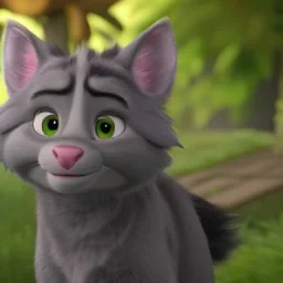 Graystripe is a big, solid, dark gray tom with a stripe of darker gray fur running down his back, a torn left ear, yellow eyes, a thick mane, and shaggy fur