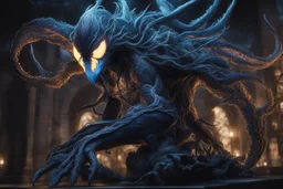 Huge symbiote in 8k solo leveling shadow drawing, Cthulhu model, neon blue lights, Chaos sea, intricate details, highly detailed, high details, detailed portrait, masterpiece,ultra detailed, ultra quality