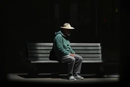 man sitting on a bench in the street