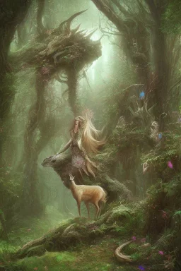 dream deer god druid deep forest green mystic