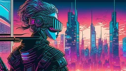 Clear Focus, High resolution, Cyberpunk skyline, comic style
