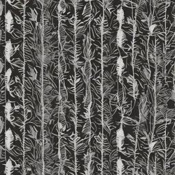 black and white banana leafs wallpaper pattern in vector lines, same line weight