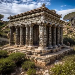 A brownish bronze rocky ruins designed in ancient Greek mosaics painted by Auguste Rodin