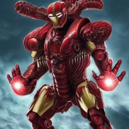 hybrid of Iron Man and Godzilla and xenomorph