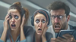 photorealistic man and woman upset on phone about being put on the NO FLY list