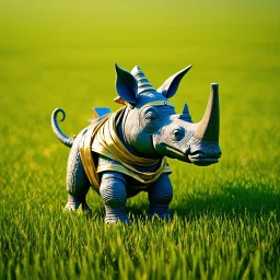 wrapped Egyptian mummy rhino kobold in long grass ,bokeh like f/0.8, tilt-shift lens 8k,*-