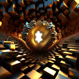 a mandelbulb 3d fractal made of metallic random color cubes a pertty artistc background