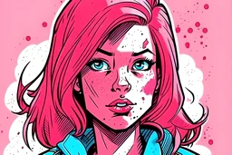 woman with pink hair like comics without feckles