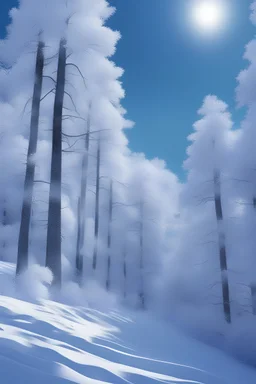 Step into a winter dream with this photorealistic rendering of a snowy forest, set against a vivid blue sky. The intricate details and textures will make you feel like you're standing in the midst of this stunning landscape, captured with the precision of a Kodak camera.