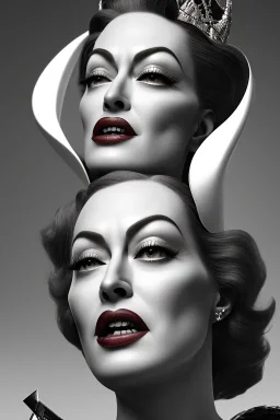 Joan Crawford as evil queen in black leather, busty, cleavage, dominatrix, curvy, angry, stern look. unreal 5, octane render, cinema4d, dynamic lighting, dramatic lighting, 4k, redshift render, highly detailed, hyper realistic,anthropomorphic