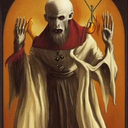 Nosferatu with a tentacle beard and fangs as a Russian Orthodox