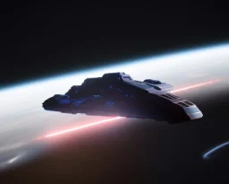 Space force spaceship in orbit with lasers, gakaxy