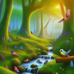 ravine, forest, birds