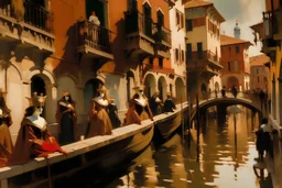 A Venice-style city with masks painted by John Singer Sargent