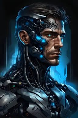 Create an art inspired by The Cyborg Manifest of a handsome masculine man