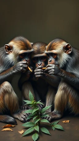 There monkeys doing See no evil talk no evil hear no evil smoking weed