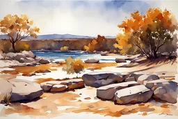 Sunny day, rocks, arid land, winslow homer watercolor paintings