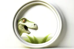 white,background,looking,through,a 3-d, hole,or,window,,a,seeing a dinosaur