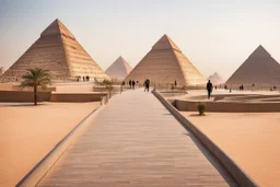 modern tourist walkway with giza pyramids