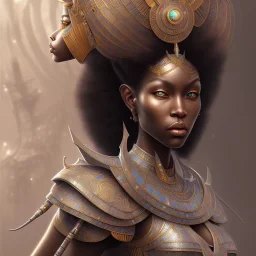 sango fantasy, fantasy magic, intricate, sharp focus, illustration, highly detailed, digital painting, concept art, matte, masterpiece head sexy African beauty black afro hair space lady silver tiger head Egyptian princess pyramid