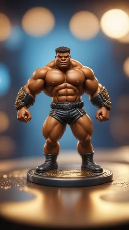 black hunk Abobo from double dragon printed on golden coin ,bokeh like f/0.8, tilt-shift lens 8k, high detail, smooth render, down-light, unreal engine, prize winning