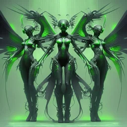 Angeles negro y verdes de 4 brazos futurista