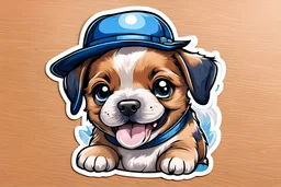 Dog puppy Sticker, puppy art, Smiling, hat on his head