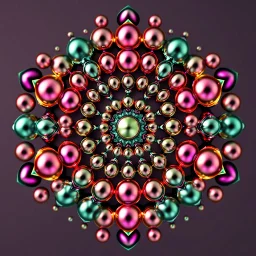 3d Kaleidoscope recursive made of a metallic random color pearl spheres,hexagon diamonds, turning many times likr Spirograph drawing Kaleidoscope Ruler Set creation