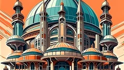 <lora:1970RetroFuturism:0.5> 1970retrofuturism <lora:FutuCityunomo-10:0.5> a arabic metropoli, huge building on retro futurism style, arabic art culture, a lot of buildings, onion domes