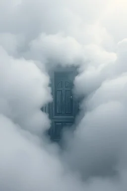 The door to another dimension surrounded with clouds and gray fogs