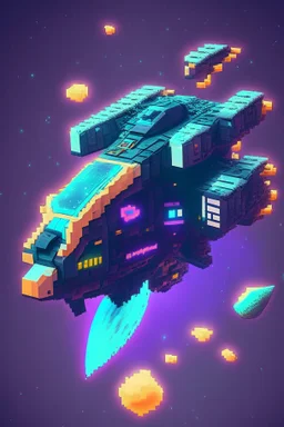 voxel space ship in game asset house anime cyberpunk style starry background