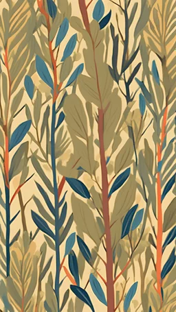 willow branches, woods, 2d, vector style, flat vector style, flat colors , floral pattern, repeat, wallpaper, art nouveau in Gouache Style, Watercolor, Museum Epic Impressionist Maximalist Masterpiece, Thick Brush Strokes, Impasto Gouache, thick layers of gouache watercolors textured on Canvas, 8k Resolution, Matte Painting kintsugi poster art