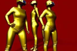 Golden surfaces body, latex. partly coverage metallic. Hot Russian military women troop. Trooping forces. Old-fashioned telephones, cameras integrated to heads. Strange Cyber-punk machines! Dystopia perfect body. Red&blue 3D-tiling. Partly symmetrical in relation to machines. Perfect golden ratio in vertical and horizontal directions. warping time-space-continuum. Steam-machines in 5th dimension Tessellation in 4-dimension long tendrils. Paranoid, oppressive atmosphere. Soviet propaganda.