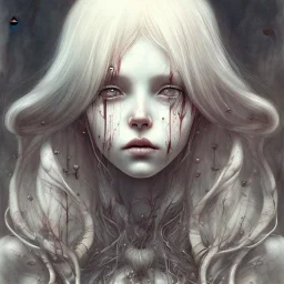 body anormal, cry blood, girl cute, watercolor illustration by <agnes cecile> <John Kenn Mortensen>,