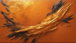 Hyper Realistic Golden-oil-paint-scratches on orange-background with burning-embers on it