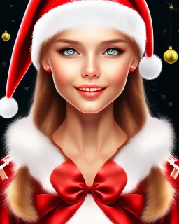 girl in Santa dress, close up portrait, Christmas, smiling