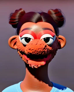 Portrait, hybrid character, waitress woman with monster muppet mask that covers her entire head, retro style, Sesame Street style, smooth, unreal engine 5, god lights, ray tracing, RTX, lumen lighting, ultra detail, volumetric lighting, 3d.