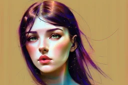 beautiful brunette sensual woman in a body suit, vibrant deep colors abstract minimalism impasto oil atey ghailan Andy Kehoe Jean Baptiste Monge Nagasawa Rosetsu Arthur Adams Hokusai style math art platinum dots concrete art burgundy deep blue golden foil wiring diagram made of dot squares wood stone chopped metal by Norman Rockwell Anton Fadeev krenz cushart disco club deep lighting neon ambience rich light, sequins, glitters, crystal dust, glowing effect rim light, inner glow, volumetric light