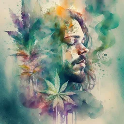 Create a composite that captures the initial allure and impact of trying hash or weed, emphasizing the emotions and sensations you felt watercolour style