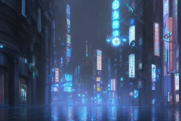 atmospheric, night, Tokyo, dark, rain, high level of detail, high definition, blue neon, futuristic, blender 3d