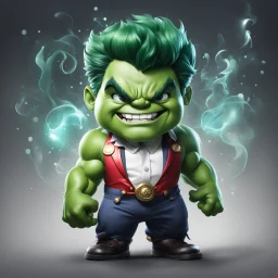 chibi cute caricature of Hulk as a 1930's clown, surrounded by will-o'-the-wisp, elegant, close wiew, dynamic pose, photorealistic rendering --ar 2:3 --stylize 500 --v 6