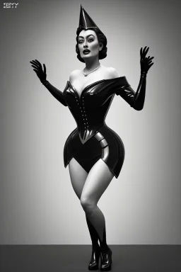 Joan Crawford as evil queen in black leather, busty, cleavage, dominatrix, curvy, angry, stern look. unreal 5, octane render, cinema4d, dynamic lighting, dramatic lighting, 4k, redshift render, highly detailed, hyper realistic,anthropomorphic