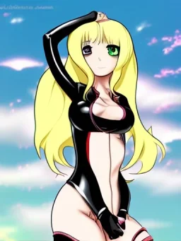 beautiful female in latex jacket anime. frame