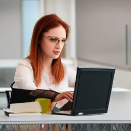 Detailed photo of a office girl with a laptop