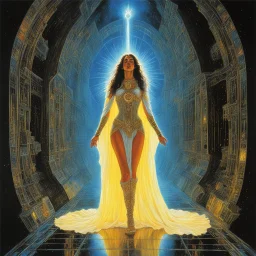 [art by John Blanche] Maria Magdalena's spirit weaves through the neon-lit corridors, imbuing the spaceship with a sacred presence that transcends time and space. As the enigmatic whispers of Maria Magdalena guide the machines on their cosmic journey, a transcendent union of past and future unfolds, illuminating the path towards a higher understanding of the universe's mysteries.