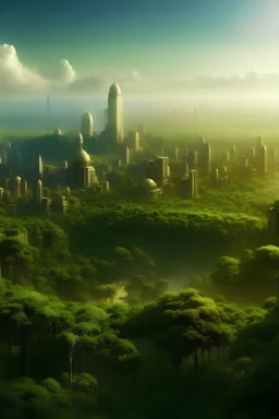 A beautiful city with dense forests next to it