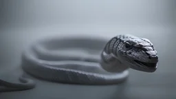 photoreal alien with grey skin as powerful snake with lightning eyes in heavy grey blue mist in a dusty attic at night by lee jeffries, 8k, high detail, smooth render, unreal engine 5, cinema 4d, HDR, dust effect, vivid colors